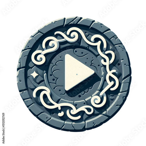 Stone Play Button Icon Ancient Civilization Design Element