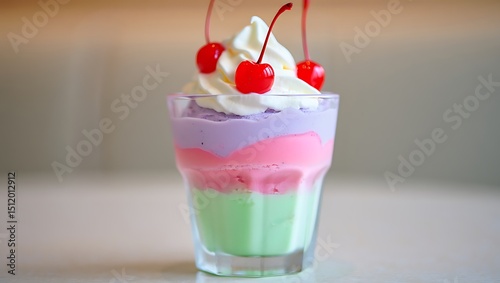 Colorful Ice Cream Parfait in Crystal Glass