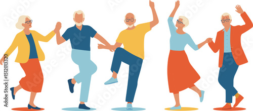 Happy Senior People Dancing Together – Active Elderly Lifestyle, Fun and Fitness Concept Illustration