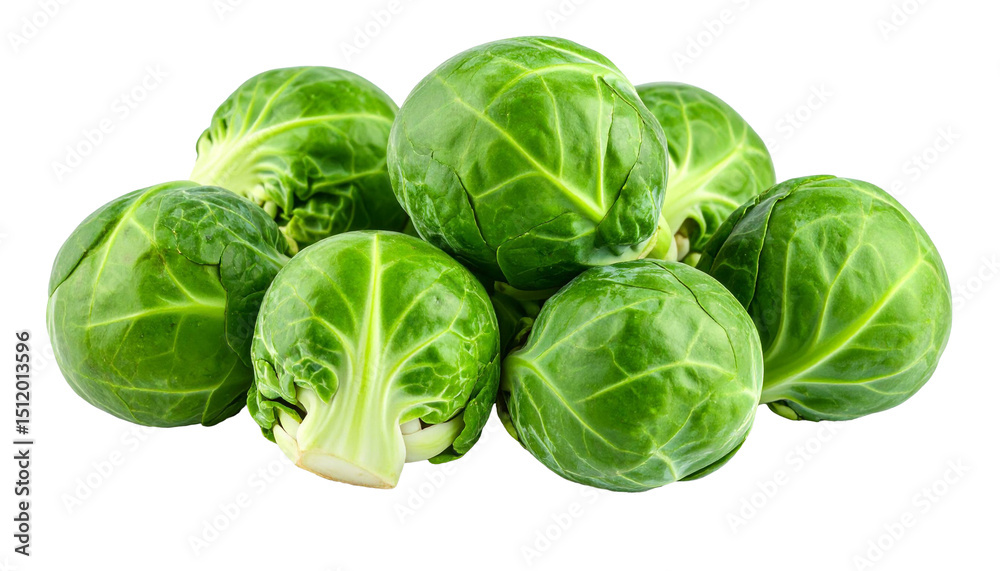 Close up of fresh Brussels sprouts, creating a vibrant green cluster on a transparent background Close up of fresh Brussels sprouts, creating a vibrant green cluster on a transparent background