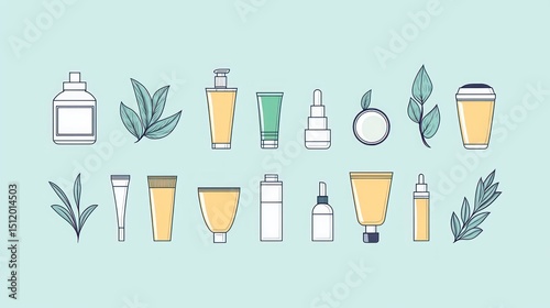 Modern minimalist icons for facial skincare routine