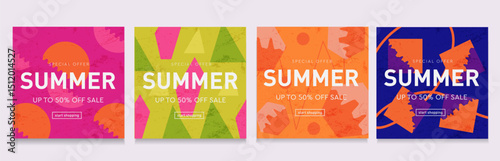 Modern Summer set for music, party, festival. Abstract backgrounds in red, orange, green, blue color. Creativity Pattern for Poster, Website, Placard, Cover, Advertising.