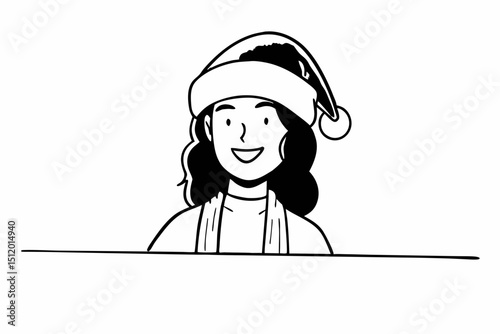 Cute woman in Santa hat smiling on white background