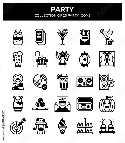 Party Icons Collection. 25 Essential Symbols for Festive Events