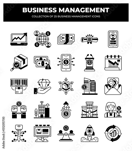 Collection of 25 Business Management Icons:  Finance. Marketing. and Strategy