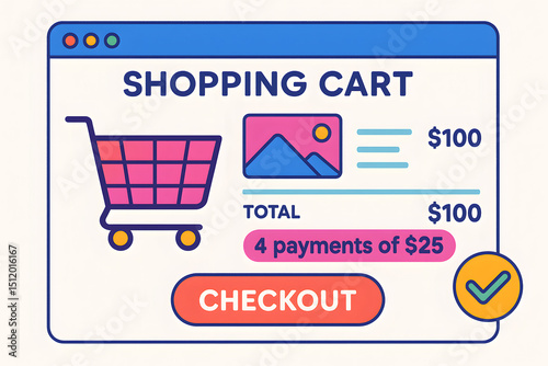 Illustrated Online Shopping Cart With BNPL Payment Breakdown photo