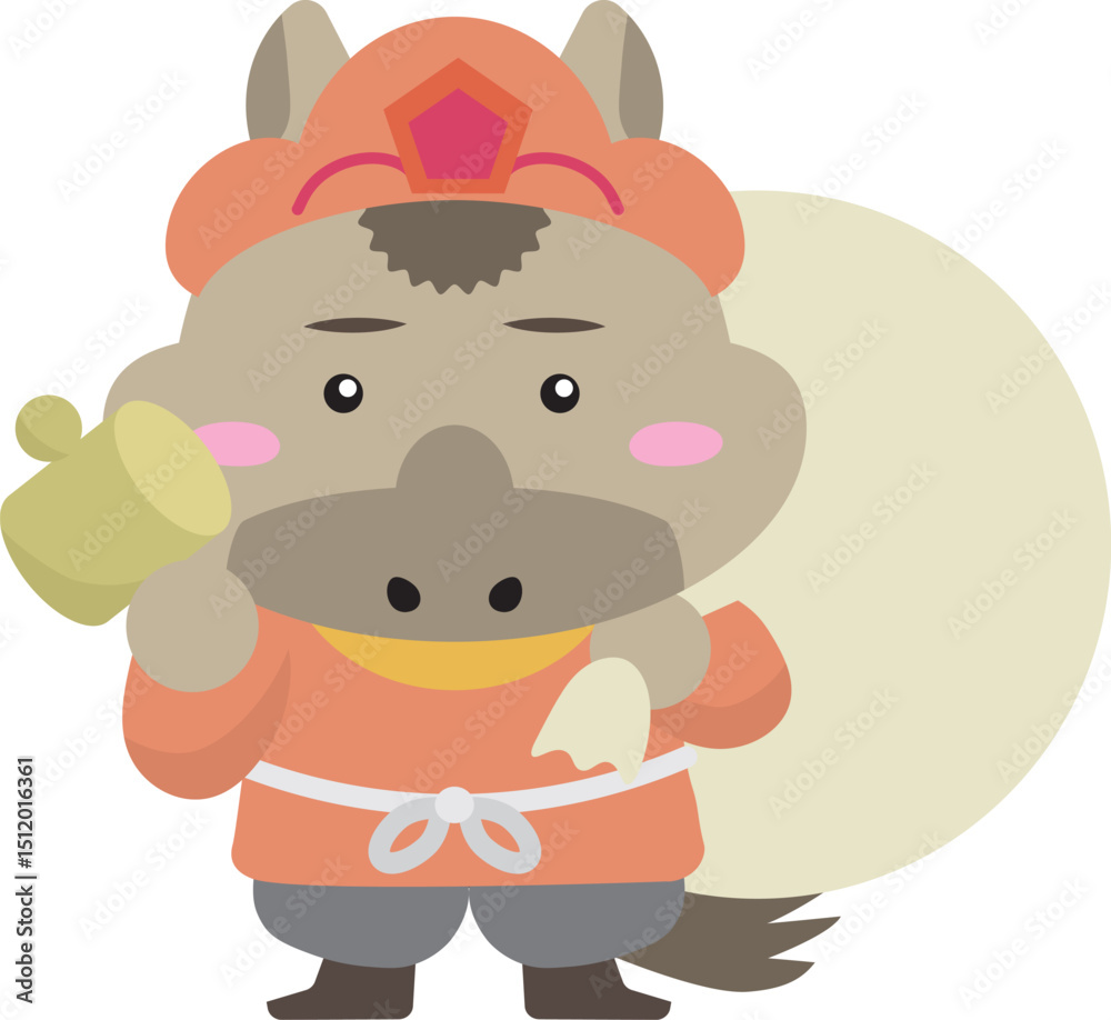 打ち出の小槌を持つ馬キャラ大黒天|財運招福の干支イラスト(2026年・午年) 打ち出の小槌を持つ馬キャラ大黒天|財運招福の干支イラスト(2026年・午年)