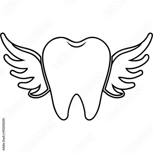 Tooth with wings, a whimsical illustration for children's dentistry