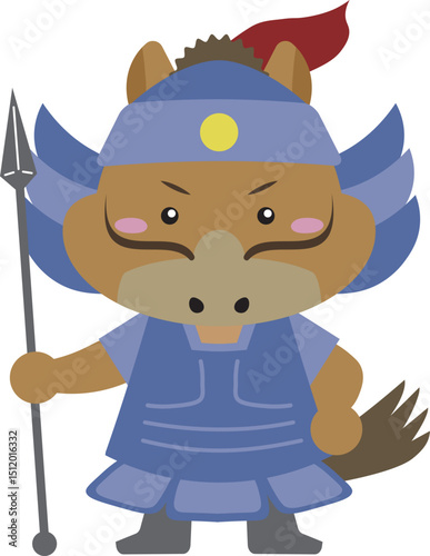 甲冑を纏った馬キャラ毘沙門天｜勝負運と厄除けの干支イラスト（2026年・午年）