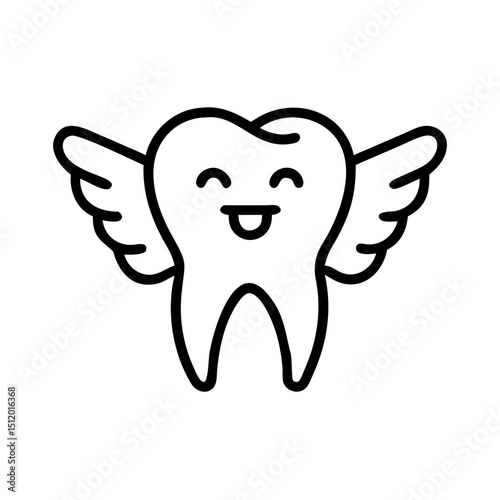 Happy tooth with wings, for dental care illustrations