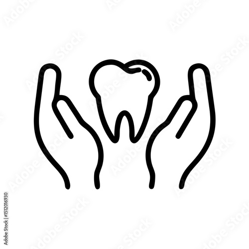 Gentle hands holding a tooth, dental care icon