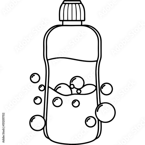 Mouthwash bottle icon with bubbles, for hygiene product packaging design