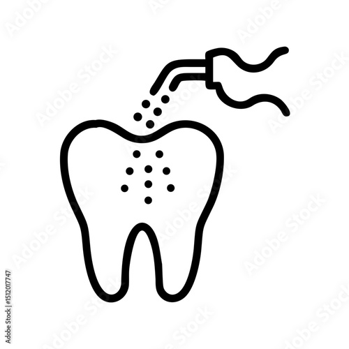 Cleaning tooth with water spray, for dental hygiene illustration