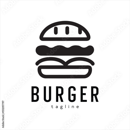 A burger logo design icon flat and silhouette style vector minimal art illustration on a white background
