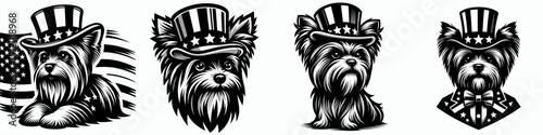 Yorkshire Terrier Dog. 4th of July Independence Day American Flag Patriotism Usa America Clipart Vector Illustration. Adorable yorkie canine friend info guide for the tiny breed.