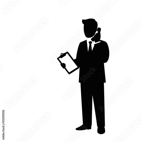 Male Secretary Silhouette: Clipboard, Answering Phone, Office Work
