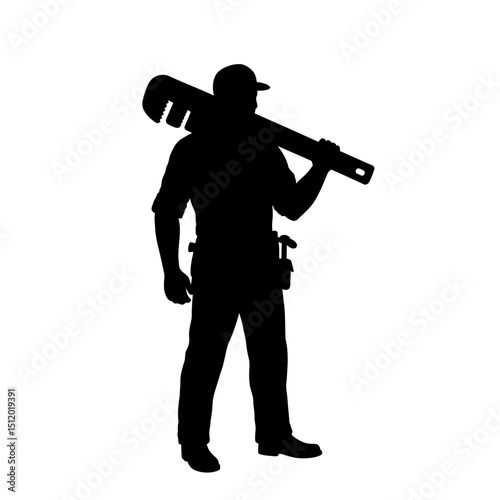 Male Plumber Silhouette: Pipe Wrench, Confident Professional