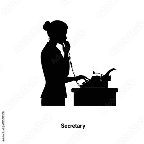 Office Multitasker Silhouette: Secretary, Phone & Keyboard