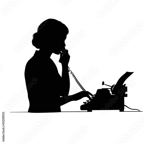 Secretary Multitasking Silhouette: Phone Call, Typing, Efficiency