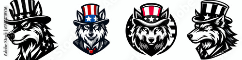 Wolf. 4th of July Independence Day American Flag Patriotism Usa America Clipart Vector Illustration. Canine predator exploring feral nature untamed wildlife and conservation topic.