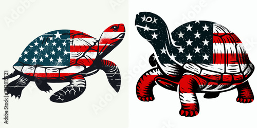 Turtle. 4th of July Independence Day American Flag Patriotism Usa America Clipart Vector Illustration. Reptile enduring chelonian ancient terrestrial creature conservation concern.