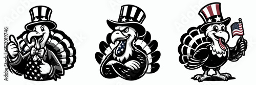 Turkey. 4th of July Independence Day American Flag Patriotism Usa America Clipart Vector Illustration. Domestic fowl farming feeding breeding an avian source for nourishing cuisine.