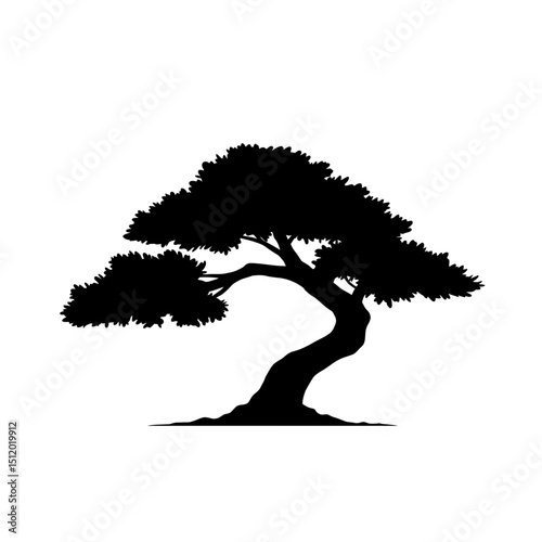 Windswept Bonsai Silhouette: Graceful Lean, Nature's Artistry