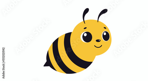 cute cartoon bee, fluffy yellow and black stripes, big round eyes, simple vector illustration, adorable friendly expression, bumblebee character, digital art