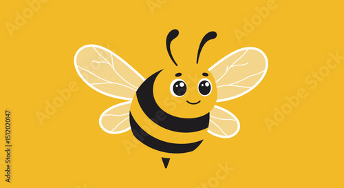 cute cartoon bee, fluffy yellow and black stripes, big round eyes, simple vector illustration, adorable friendly expression, bumblebee character, digital art