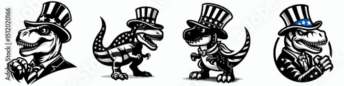T rex. 4th of July Independence Day American Flag Patriotism Usa America Clipart Vector Illustration. Gigantic theropod apex predator the cretaceous period extinct reptile king.