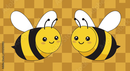 cute cartoon bee, fluffy yellow and black stripes, big round eyes, simple vector illustration, adorable friendly expression, bumblebee character, digital art