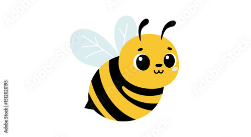 cute cartoon bee, fluffy yellow and black stripes, big round eyes, simple vector illustration, adorable friendly expression, bumblebee character, digital art