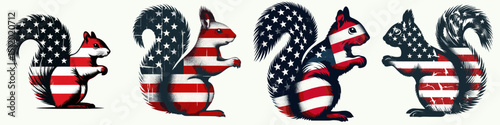 Squirrel. 4th of July Independence Day American Flag Patriotism Usa America Clipart Vector Illustration. Rodent foraging for nuts a nimble creature woodland park habitat.