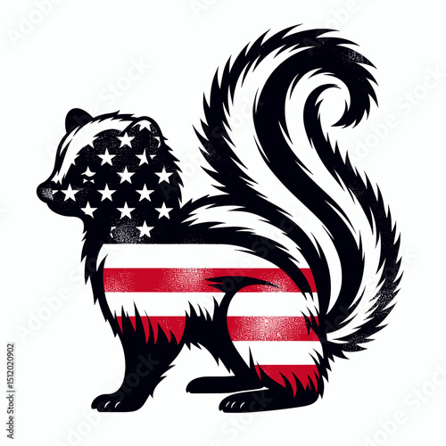 Skunk. 4th of July Independence Day American Flag Patriotism Usa America Clipart Vector Illustration. Mammal pest control natures aromatic wonder odor defense wildlife critter.