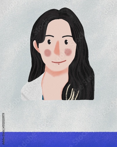 Hand drawn long wavy hair girl ID card crayon cartoon illustration