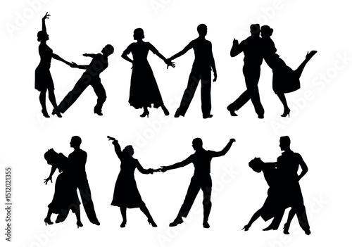 Set of ballroom dancers silhouette on a white background. dancing couple set