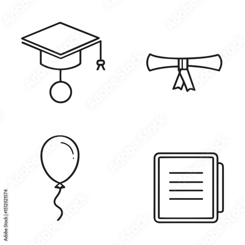 Set of linear icons representing graduation