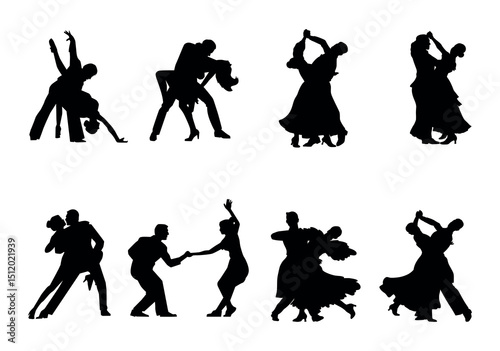 Set of ballroom dancers silhouette on a white background. dancing couple set