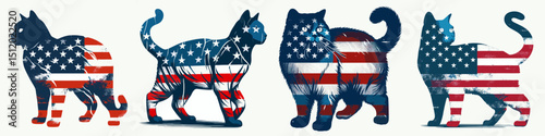 Russian Blue Cat. 4th of July Independence Day American Flag Patriotism Usa America Clipart Vector Illustration. Elegant chartreux feline a complete manual to domesticating gray breed.
