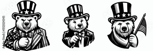 Polar Bear. 4th of July Independence Day American Flag Patriotism Usa America Clipart Vector Illustration. Arctic white mammal a great ursid predator freezing north habitat zone.