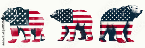 Polar Bear. 4th of July Independence Day American Flag Patriotism Usa America Clipart Vector Illustration. Arctic white mammal a conservation focus on glacial carnivore protection.