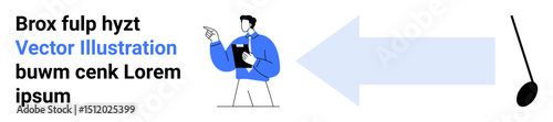 Person holding clipboard gestures towards right-facing arrow, emphasizing direction. Ideal for leadership, strategy, guidance, progress, planning, communication, and a simple landing page Free Download Person holding clipboard gestures towards right-facing arrow, emphasizing direction. Ideal for leadership, strategy, guidance, progress, planning, communication, and a simple landing page - GFXLoad