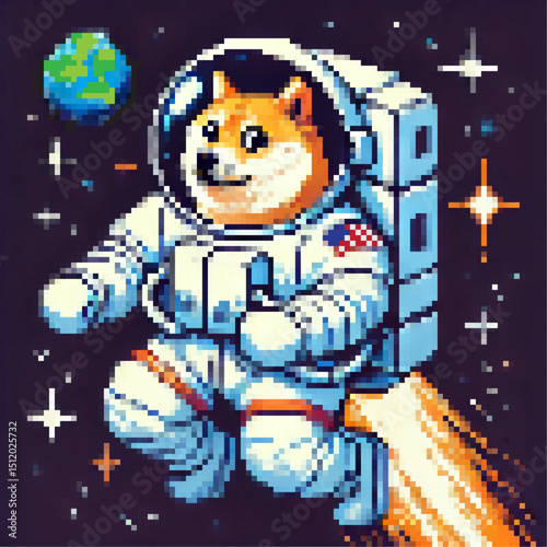 Doge astronaut pixelated meme art