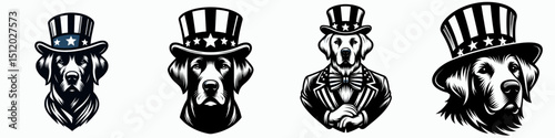 Labrador Retriever Dog. 4th of July Independence Day American Flag Patriotism Usa America Clipart Vector Illustration. Canine companion purebred breed domestic friend family pet.
