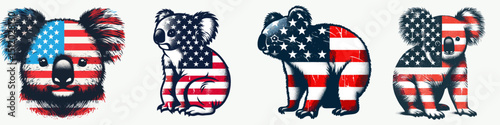 Koala. 4th of July Independence Day American Flag Patriotism Usa America Clipart Vector Illustration. Cute arboreal marsupial observing cuddly iconic australian wildlife in nature.