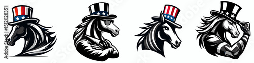 Horse. 4th of July Independence Day American Flag Patriotism Usa America Clipart Vector Illustration. Equine livestock a majestic animal ranching horsemanship thoroughbred breeding.