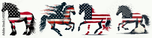 Horse. 4th of July Independence Day American Flag Patriotism Usa America Clipart Vector Illustration. Equine breed a farm animal domestic beast pony steed courser livestock.