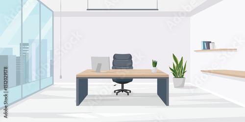 modern office interior workplace desk creative co-working center empty no people workspace flat vector illustration 