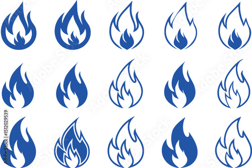seamless pattern of stylized blue fire flames in various shapes and orientations,repeating vector texture for print and digital use