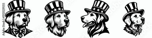 Golden Retriever Dog. 4th of July Independence Day American Flag Patriotism Usa America Clipart Vector Illustration. Canine fetcher buddy family pet loyal companion for active folk.